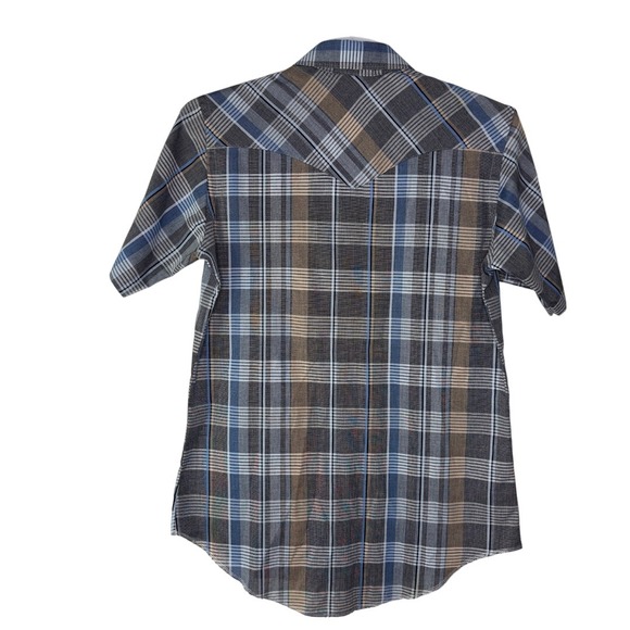 VTG Wrangler Pro Rodeo Shirt Men 16 Plaid Pearl Snap Western Short Sleeve Cowboy - Picture 2 of 5